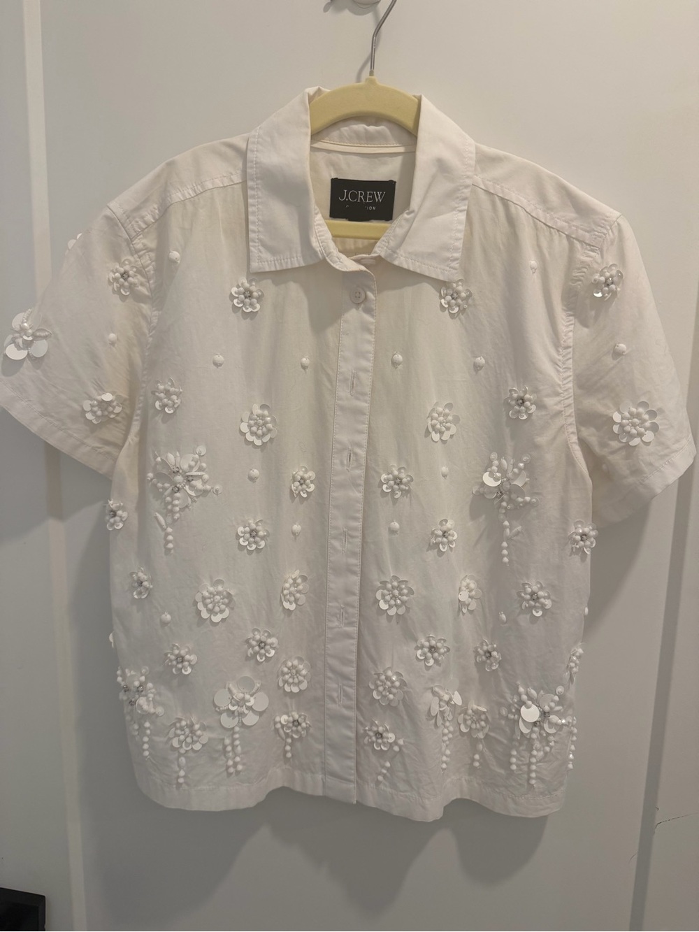 J.Crew Collection White 3D Floral Sequin Embellished Shirt Size 0